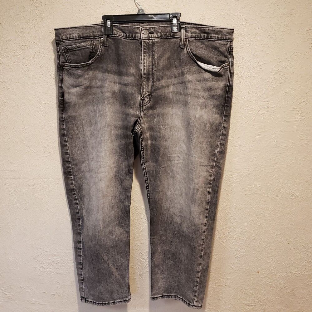 Levis 502 Mens Denim Pants Sz 46X30 Charcoal Black Stretch Sits Below Waist